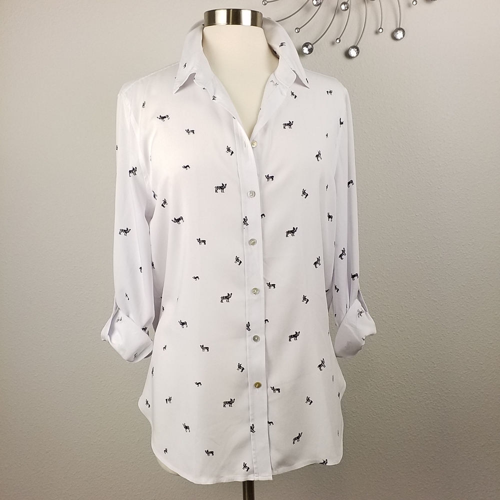 Jane and Delancey | French Bulldog White Rayon Top